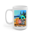 Camping Couple With Dogs Personalized Mug - Name, skin, hair, dog, tent, quote can be customized
