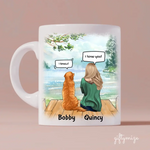 Chatting With Dog Mom Personalized Mug - Name, skin, hair, dog, background, quote can be customized