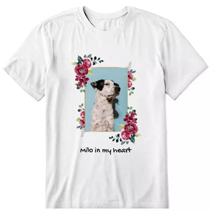 Dog Peony Frame Photo Upload Personalized T-Shirt - Photo, name can be customized