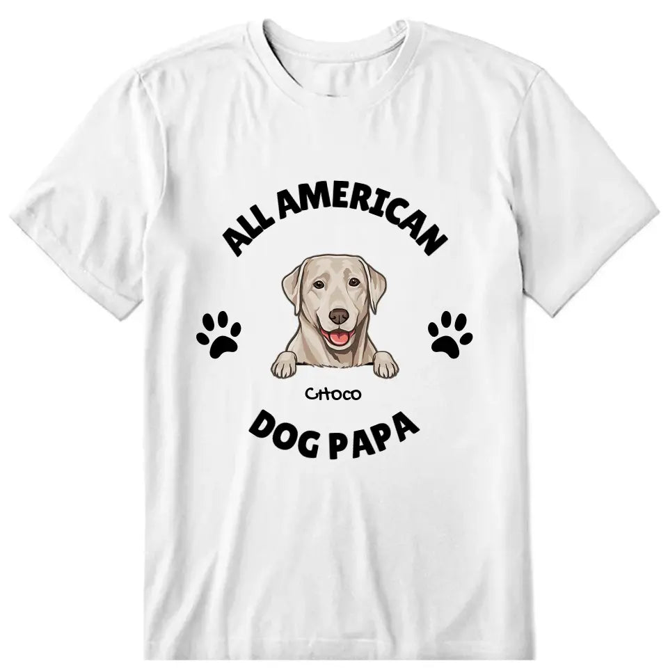 American Dog Papa Personalized T-Shirt - Dog, name can be customized