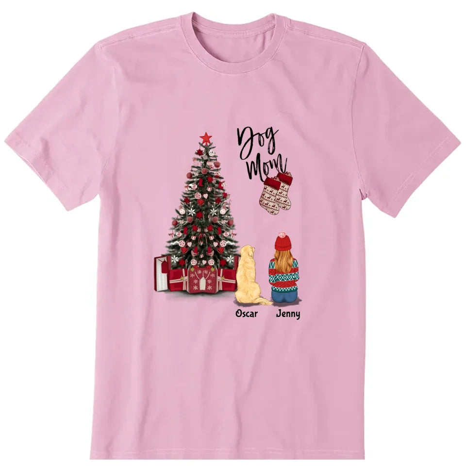 Christmas Dog Mom Personalized T-Shirt, Hoodie & Sweatshirt - Name, skin, hair, dog, can be customized