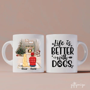 Man and Dogs Christmas Personalized Mug - Name, skin, hair, dog, background, quote can be customized