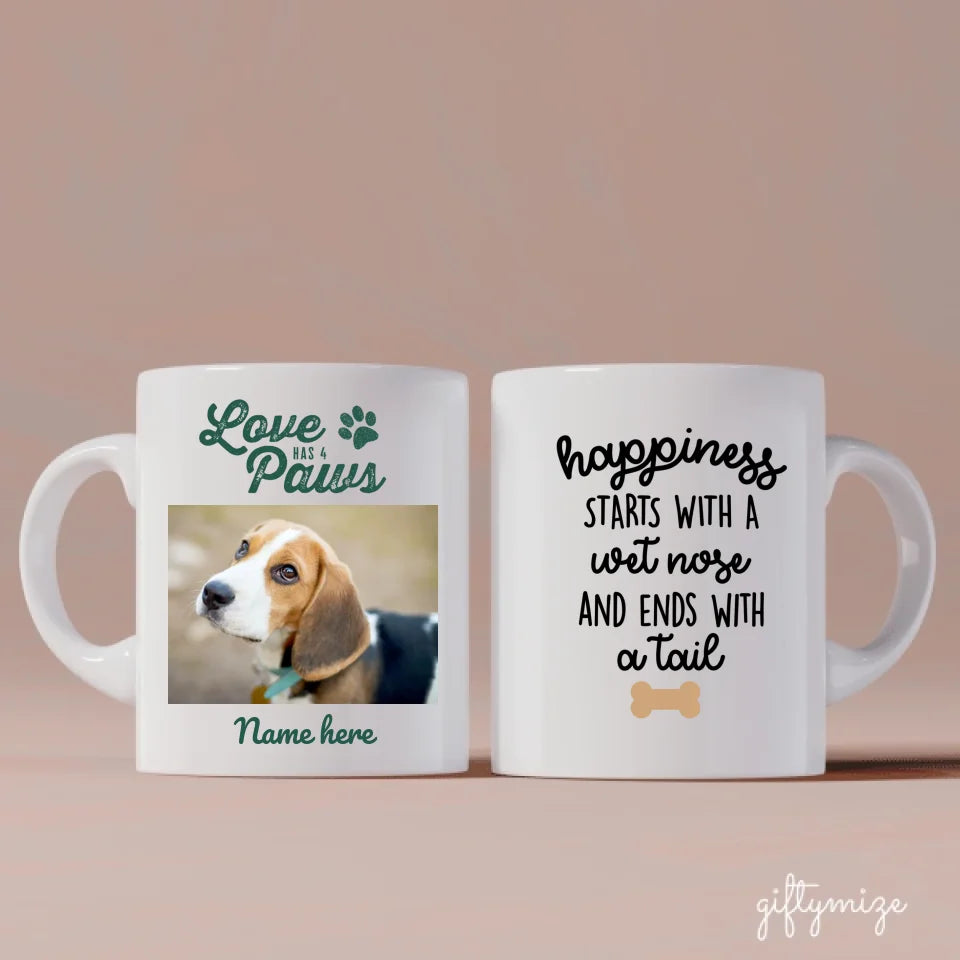 Love Has 4 Paws Upload Photo Personalized Mug - Photo, quote, name can be customized