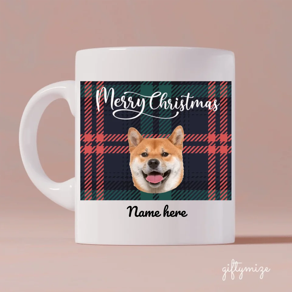 Beloved Dog On Christmas Texture Upload Photo Personalized Mug - Photo, name can be customized