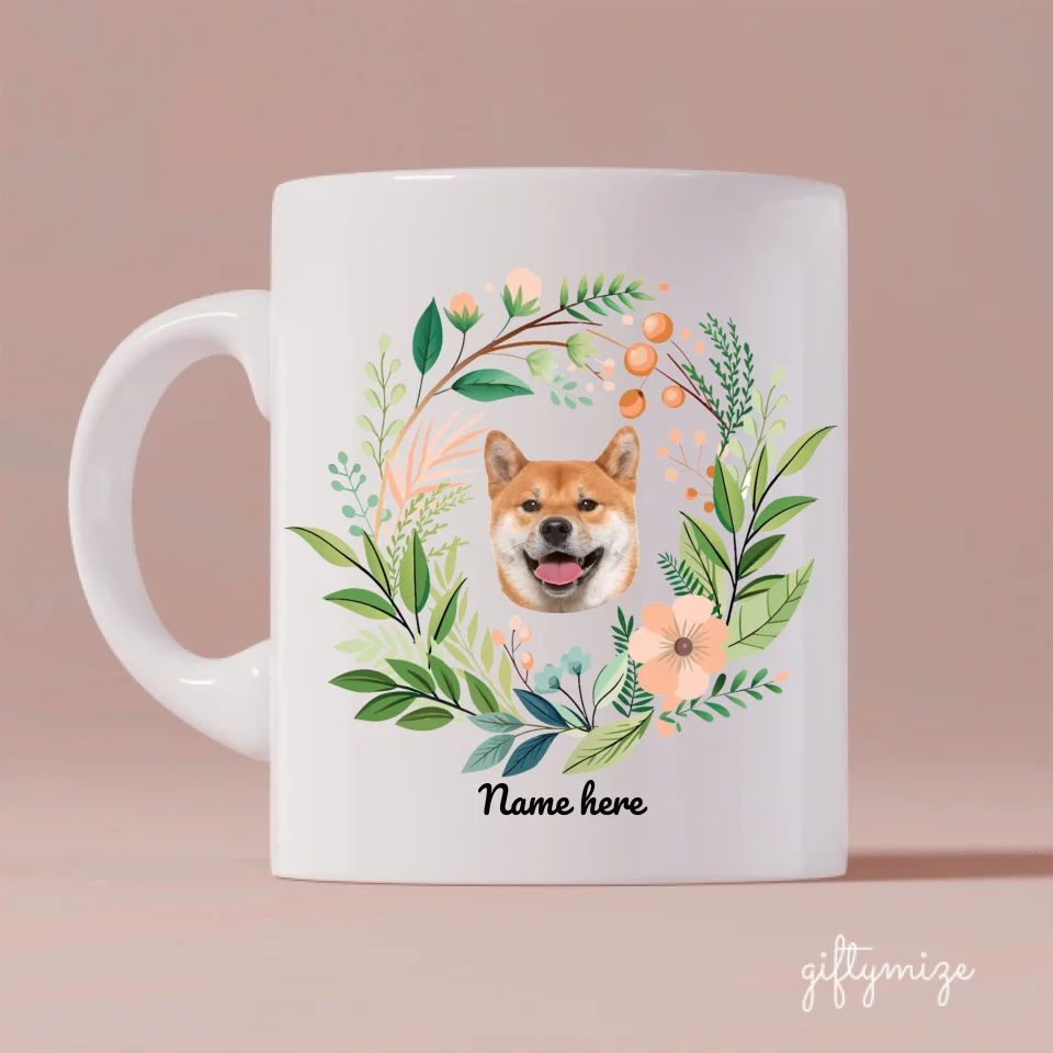 Baby Dog Flower Cirle Personalized Mug - Photo, name, dog can be customized