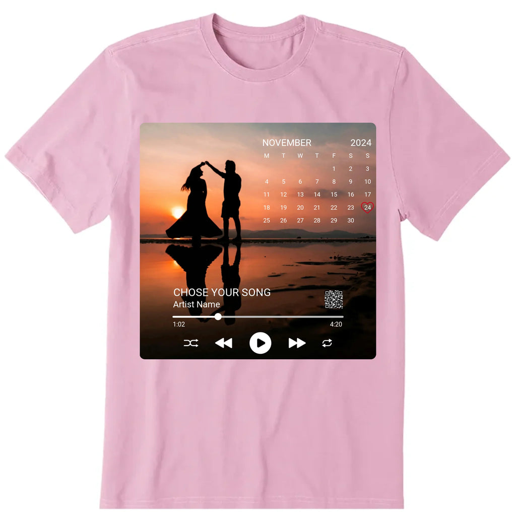 Calendar Anniversary Date Personalized T-Shirt, Hoodie & Sweatshirt - Photo, calender, song, song name, artist name, duration can be customized