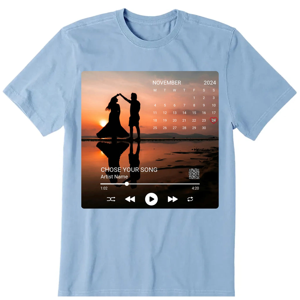 Calendar Anniversary Date Personalized T-Shirt, Hoodie & Sweatshirt - Photo, calender, song, song name, artist name, duration can be customized