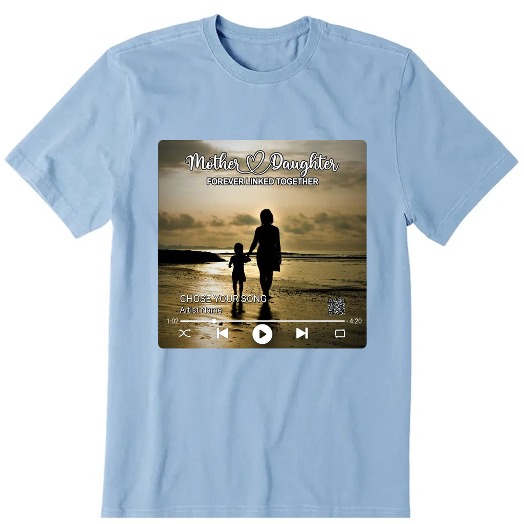 Mom and Daughters Sons Forever Linked Together Personalized T-Shirt, Hoodie & Sweatshirt - Photo, song, song name, artist name, duration can be customized