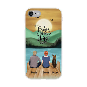 Man and Woman and Dogs Personalized Phone Case for iPhone - Name, Skin, Hair, Dog, Background, Quote can be customized