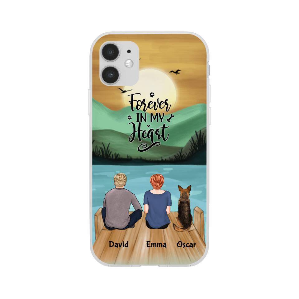 Man and Woman and Dogs Personalized Phone Case for iPhone - Name, Skin, Hair, Dog, Background, Quote can be customized