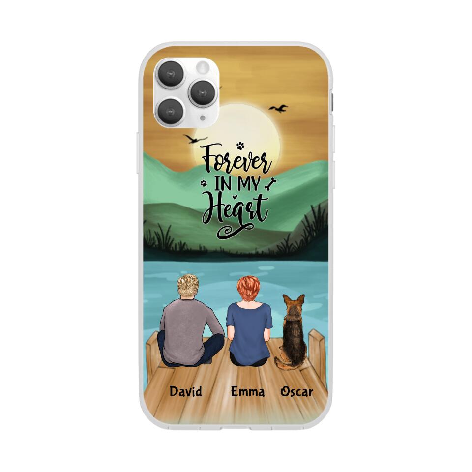 Man and Woman and Dogs Personalized Phone Case for iPhone - Name, Skin, Hair, Dog, Background, Quote can be customized