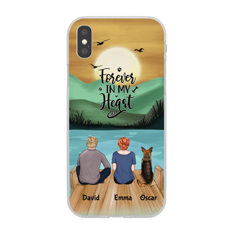 Man and Woman and Dogs Personalized Phone Case for iPhone - Name, Skin, Hair, Dog, Background, Quote can be customized