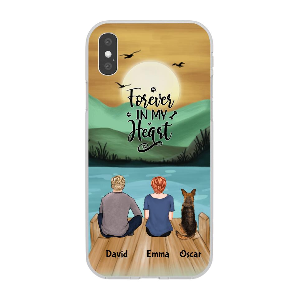 Man and Woman and Dogs Personalized Phone Case for iPhone - Name, Skin, Hair, Dog, Background, Quote can be customized