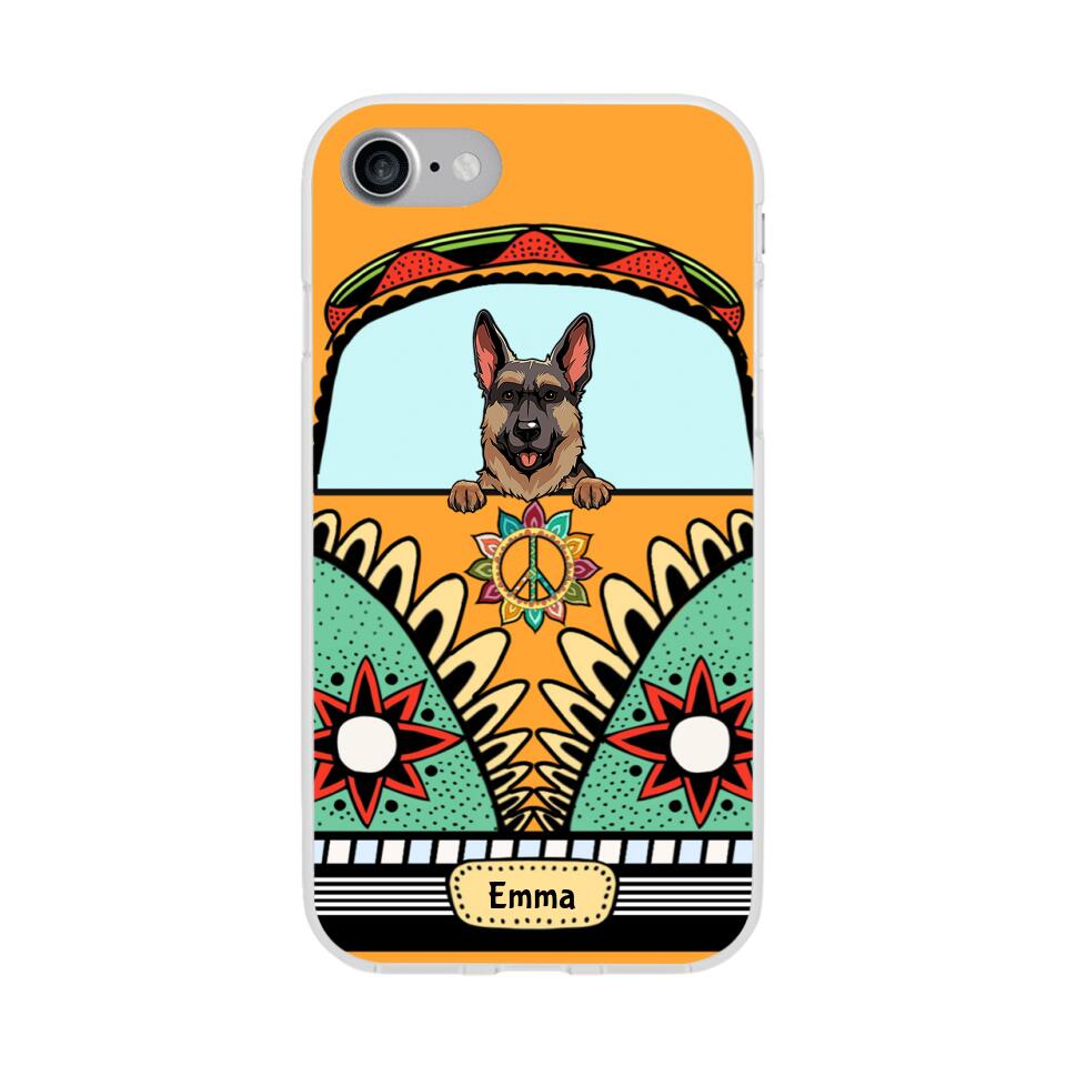 Dogs on Hippie Van Personalized Phone Case for iPhone - Dog, Name can be customized