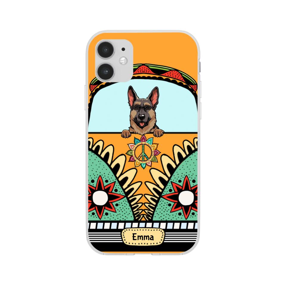 Dogs on Hippie Van Personalized Phone Case for iPhone - Dog, Name can be customized