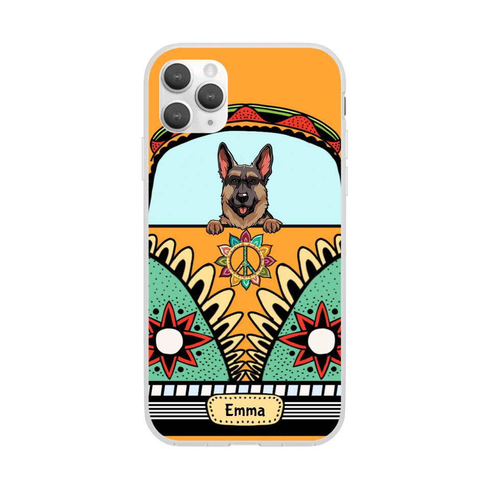 Dogs on Hippie Van Personalized Phone Case for iPhone - Dog, Name can be customized