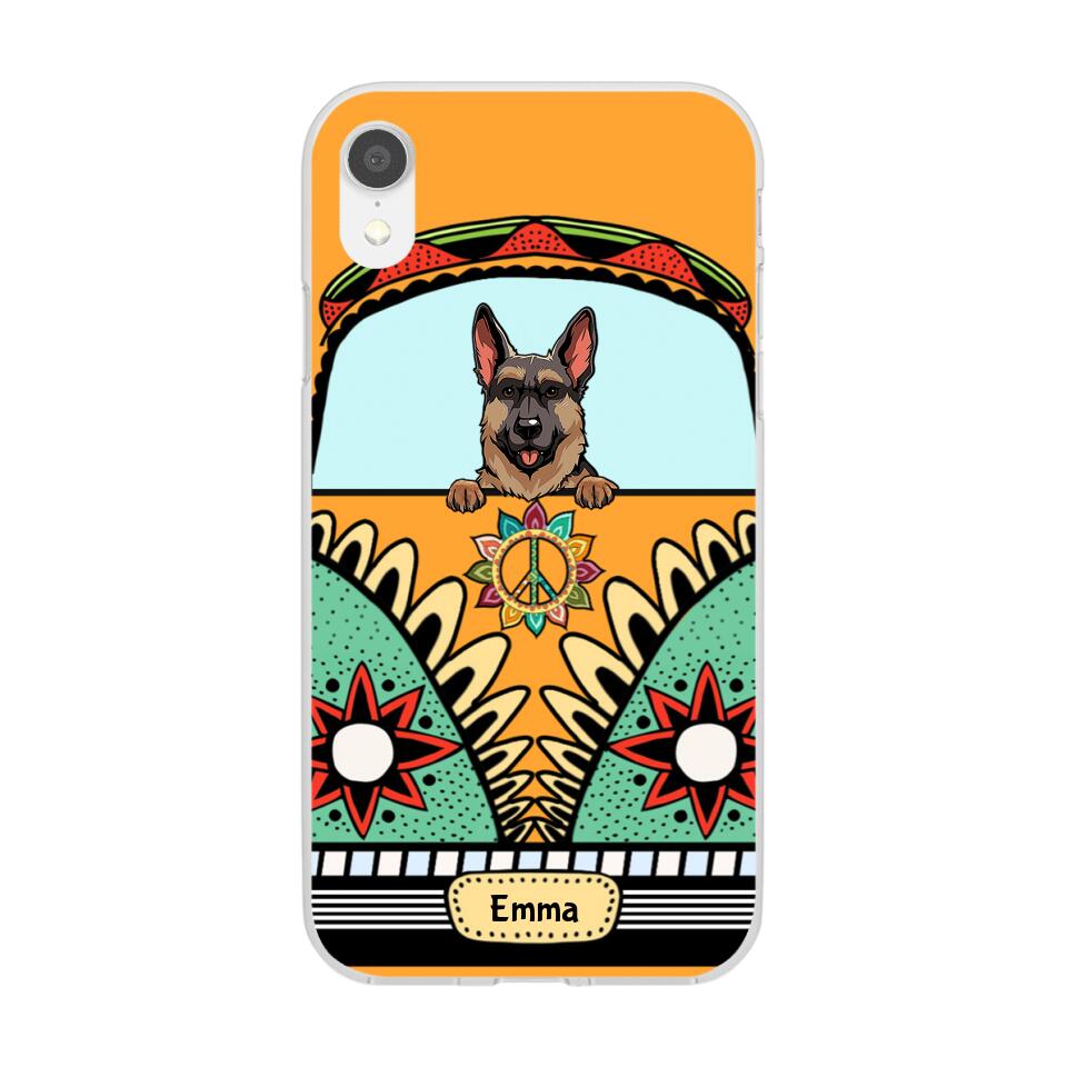 Dogs on Hippie Van Personalized Phone Case for iPhone - Dog, Name can be customized