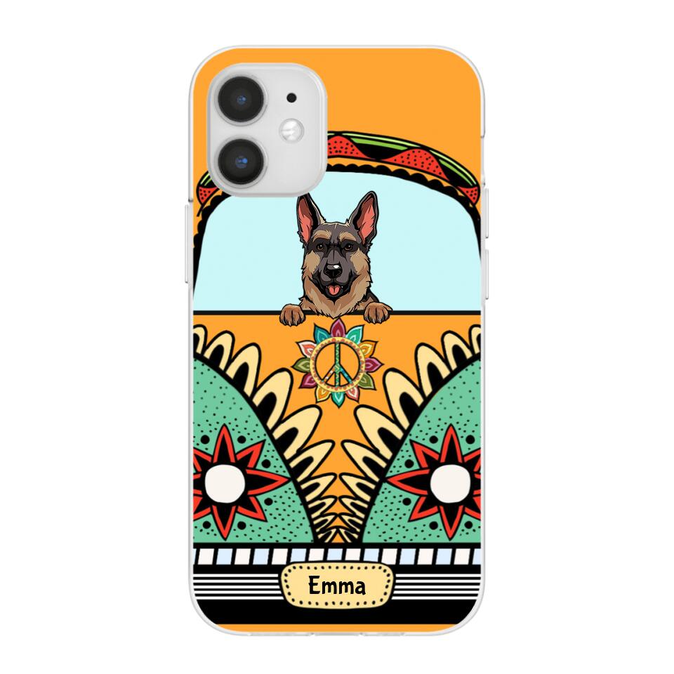 Dogs on Hippie Van Personalized Phone Case for iPhone - Dog, Name can be customized