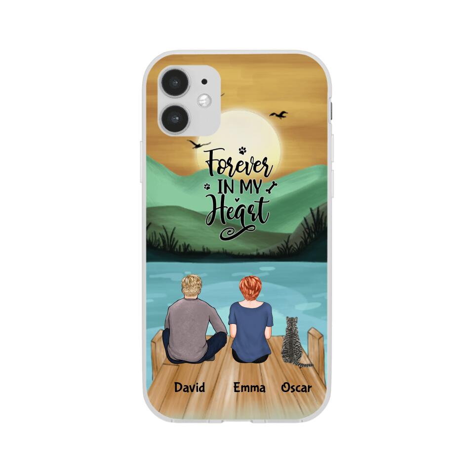 Man and Woman and Cats Personalized Phone Case for iPhone - Name, Skin, Hair, Cat, Background, Quote can be customized