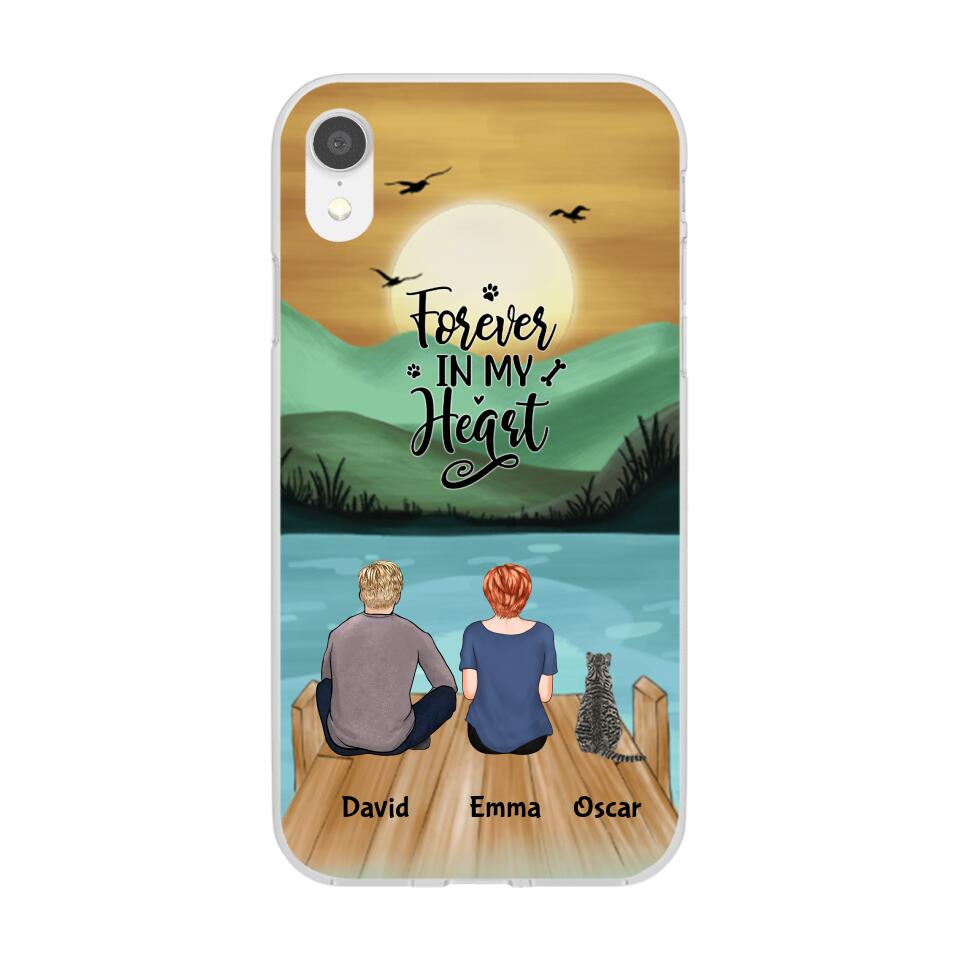 Man and Woman and Cats Personalized Phone Case for iPhone - Name, Skin, Hair, Cat, Background, Quote can be customized