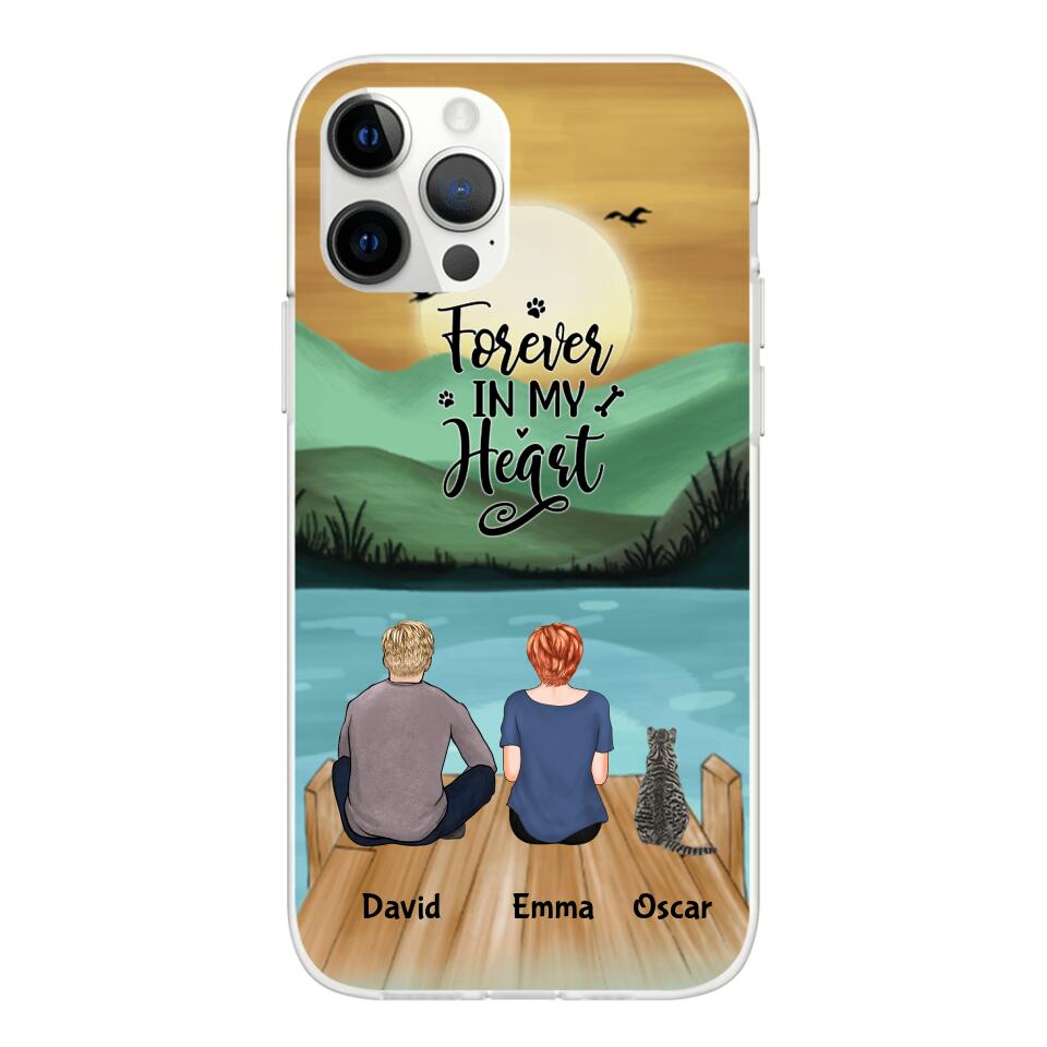 Man and Woman and Cats Personalized Phone Case for iPhone - Name, Skin, Hair, Cat, Background, Quote can be customized