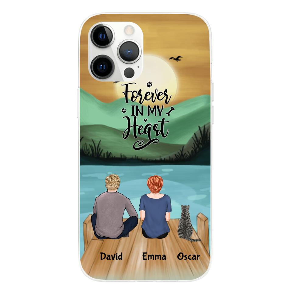 Man and Woman and Cats Personalized Phone Case for iPhone - Name, Skin, Hair, Cat, Background, Quote can be customized