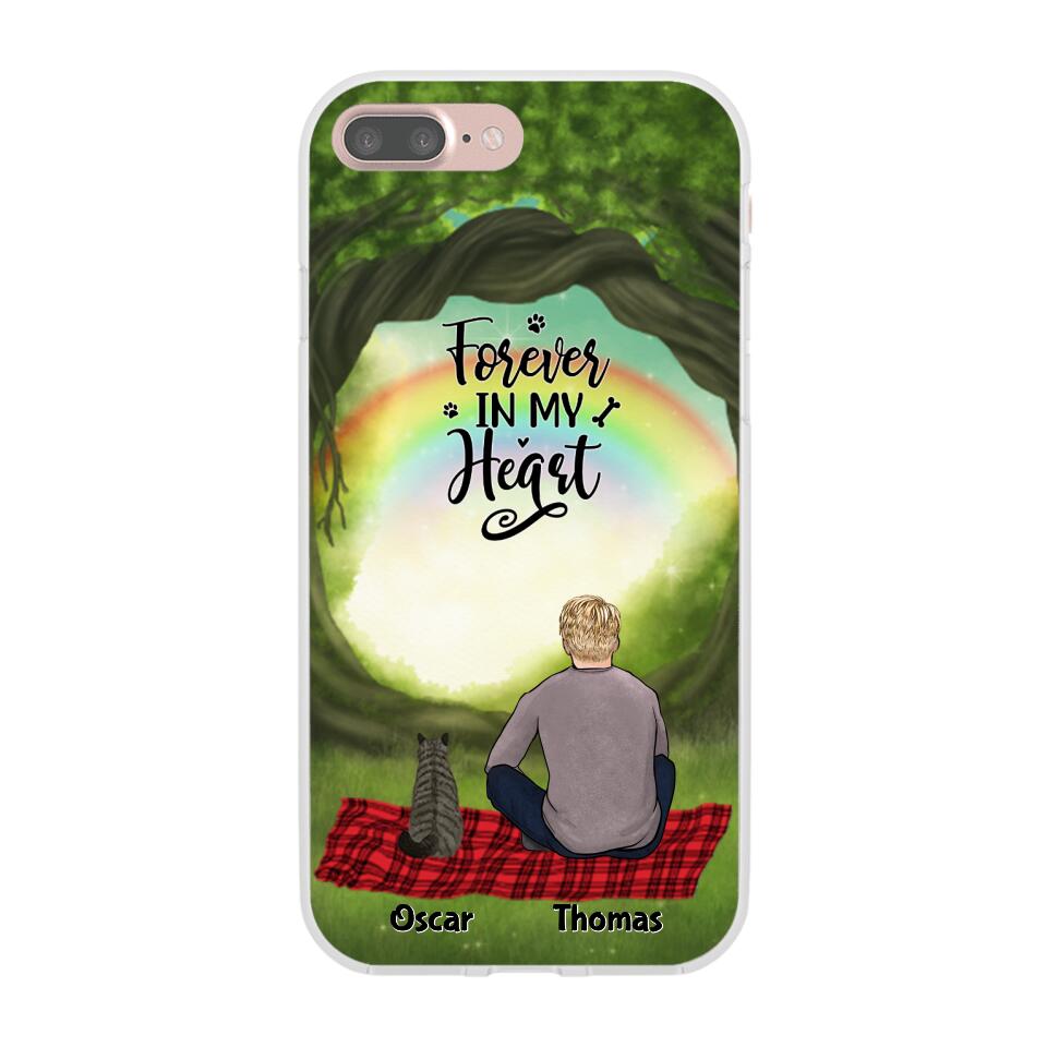 Chilling Man and Cats Personalized Phone Case for iPhone - Name, Skin, Hair, Cat, Background, Quote can be customized