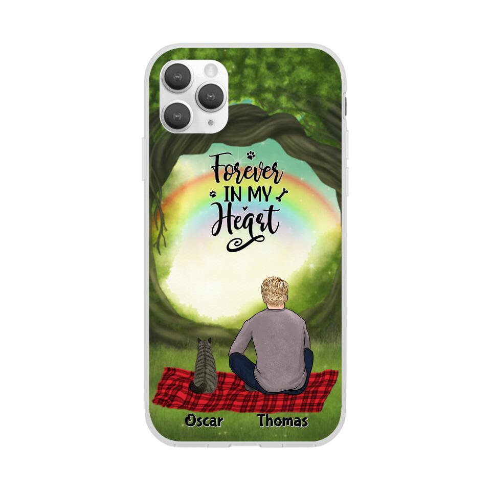 Chilling Man and Cats Personalized Phone Case for iPhone - Name, Skin, Hair, Cat, Background, Quote can be customized