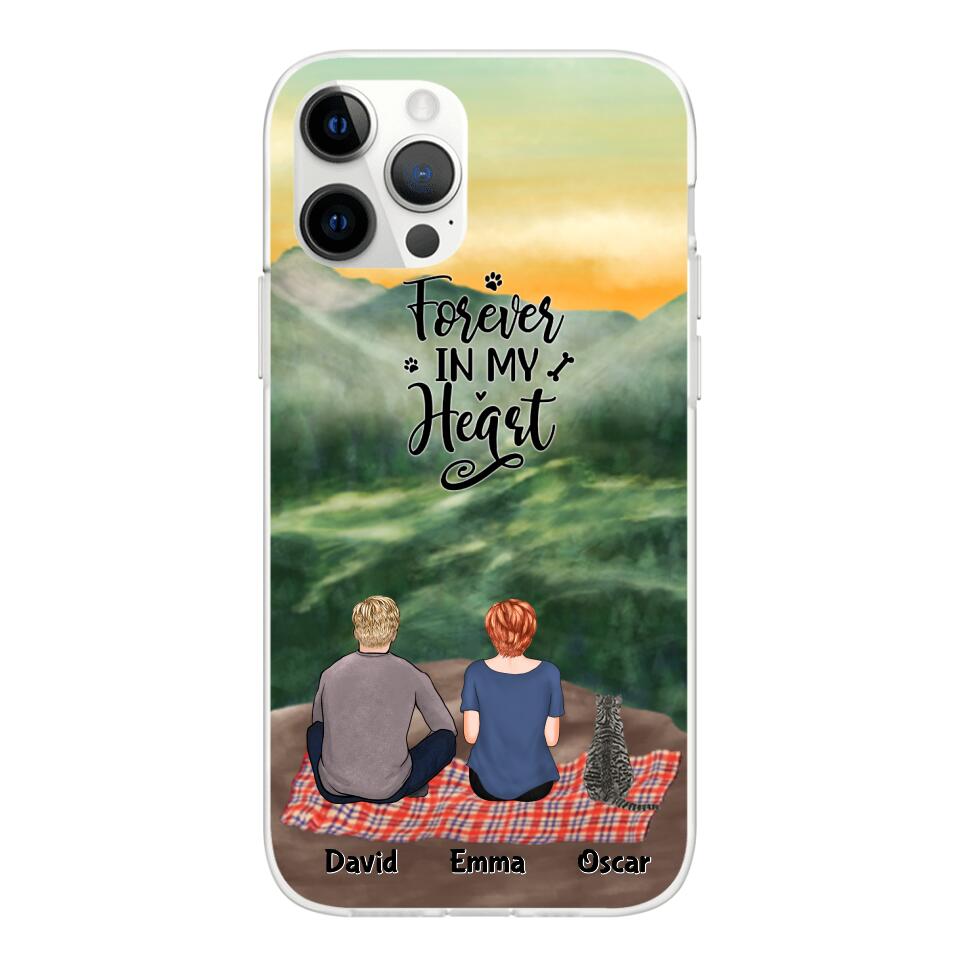 Chilling Man and Woman and Cats Personalized Phone Case for iPhone - Name, Skin, Hair, Cat, Background, Quote can be customized