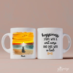 Cats and Dogs on the Beach Personalized Mug - Name, cat, dog, background, quote can be customized