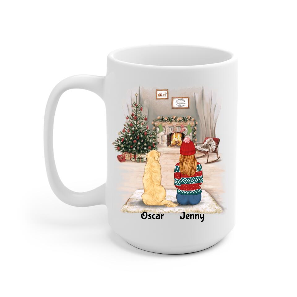 Girl and Dogs Christmas Personalized Mug - Name, skin, hair, dog, background, quote can be customized