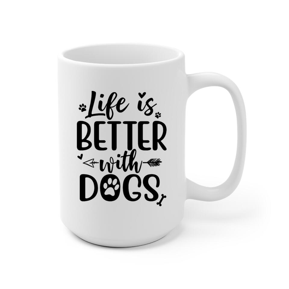 Man and Woman and Dogs Christmas Personalized Mug - Name, skin, hair, dog, background, quote can be customized