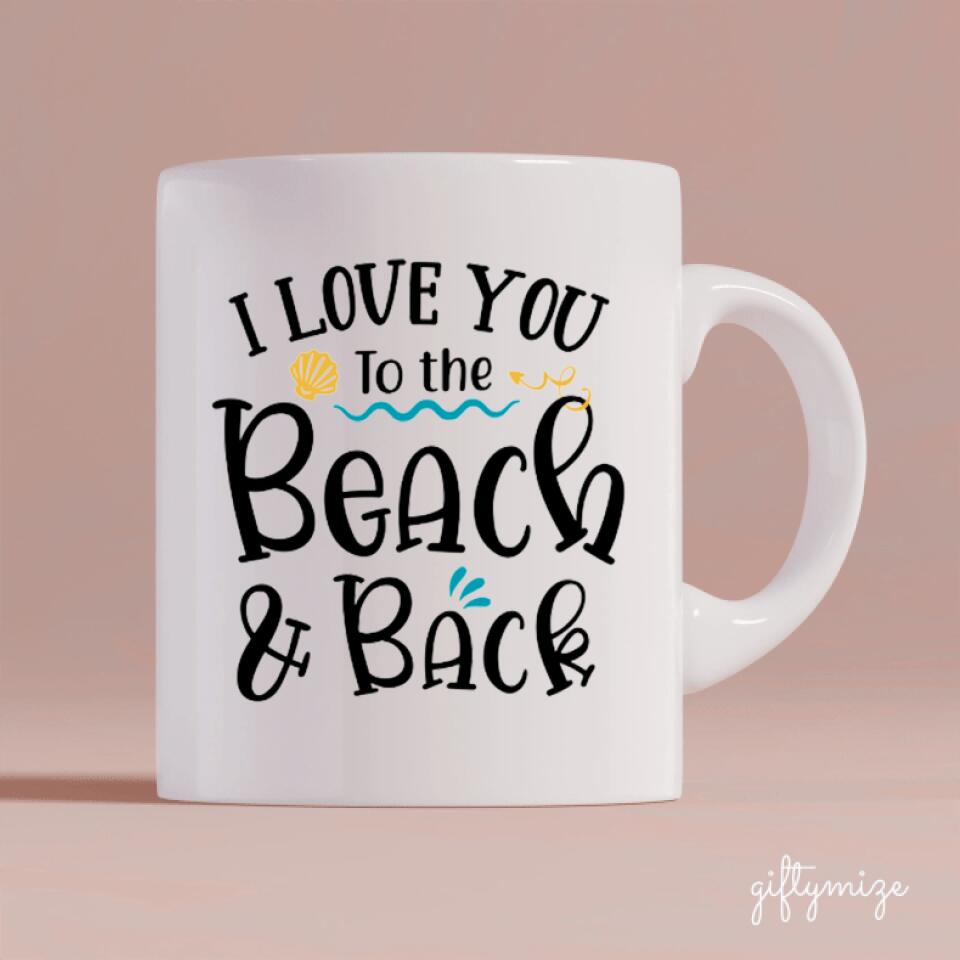 Beach Couple & Dogs Personalized Mug - Name, skin, hair, dog, background, quote can be customized