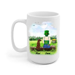 St.Patrick's Day Girl and Dogs Personalized Mug - Name, skin, hair, dog, background can be customized