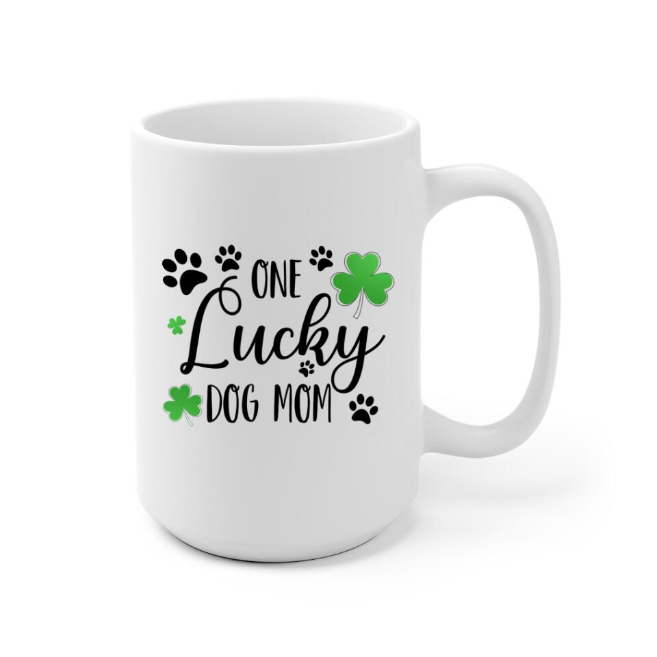 St.Patrick's Day Girl and Dogs Personalized Mug - Name, skin, hair, dog, background can be customized