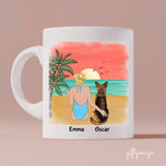 Beach Girl & Dogs Personalized Mug - Name, skin, hair, dog, background, quote can be customized