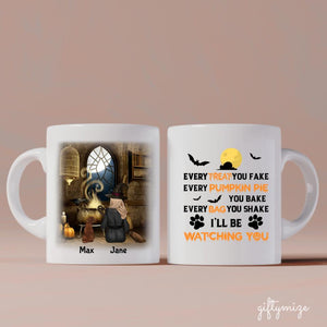 Halloween Girl and Dogs Personalized Mug - Name, skin, hair, dog, quote, background can be customized