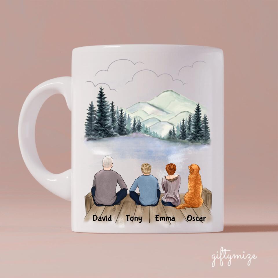 Father and Daughter & Son with Dogs Personalized Mug - Name, skin, hair, dog, background, quote can be customized