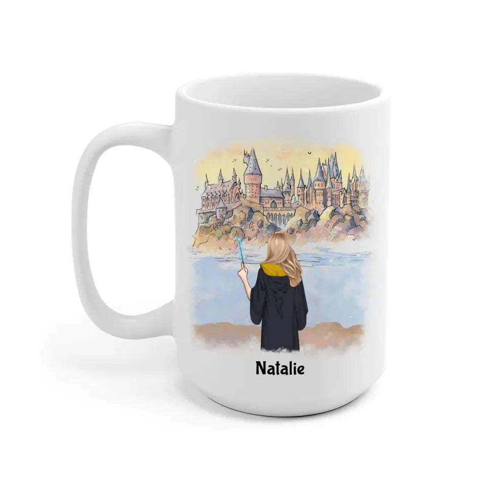 Harry Potter Inspired Girl Personalized Mug: Name, skin, hair, background, quote can be customized