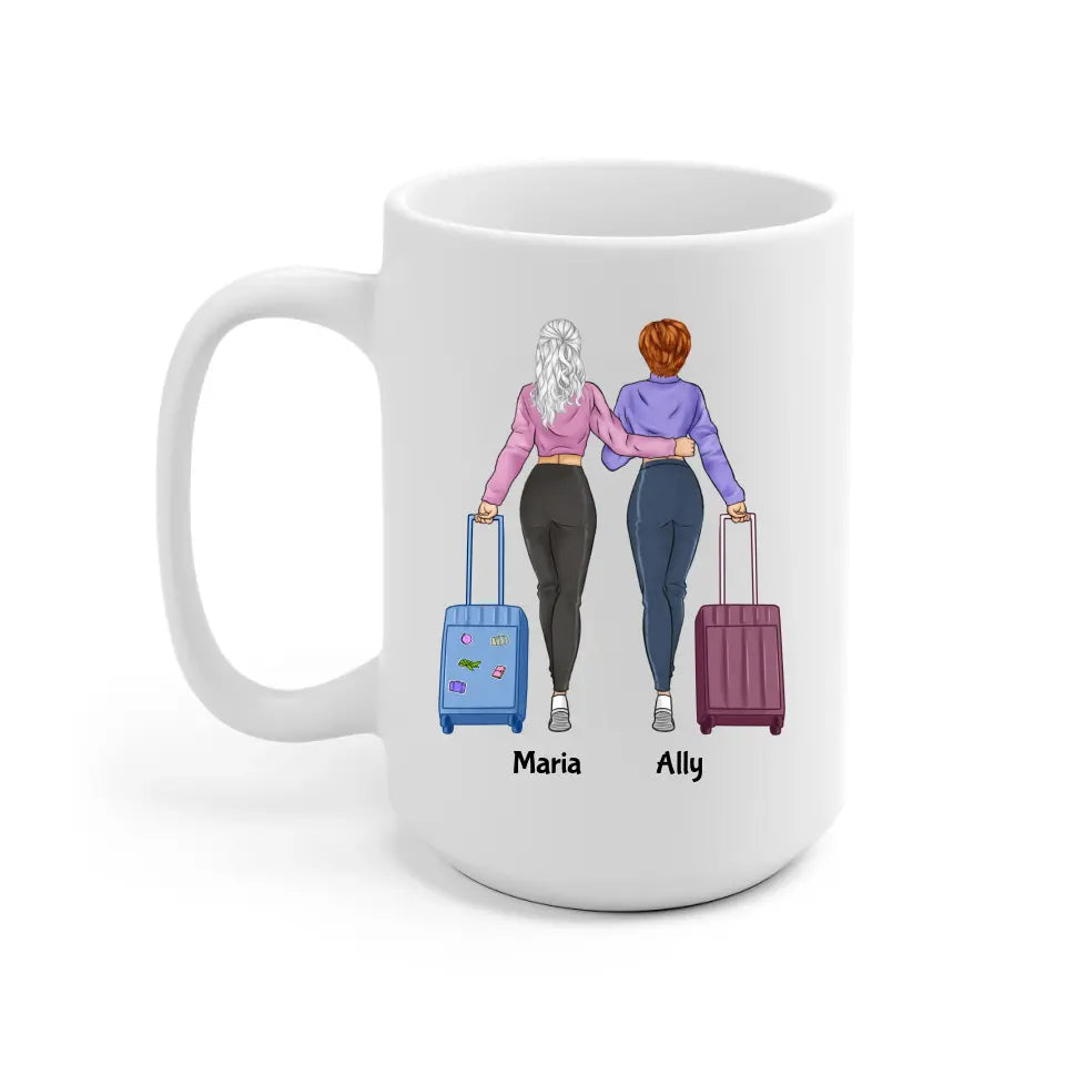 Travel Girls Personalized Mug - Name, skin, hair, quote can be customized