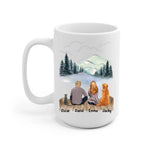 Man and Woman and Cats + Dogs Personalized Mug - Name, skin, hair, cat, background, quote can be customized