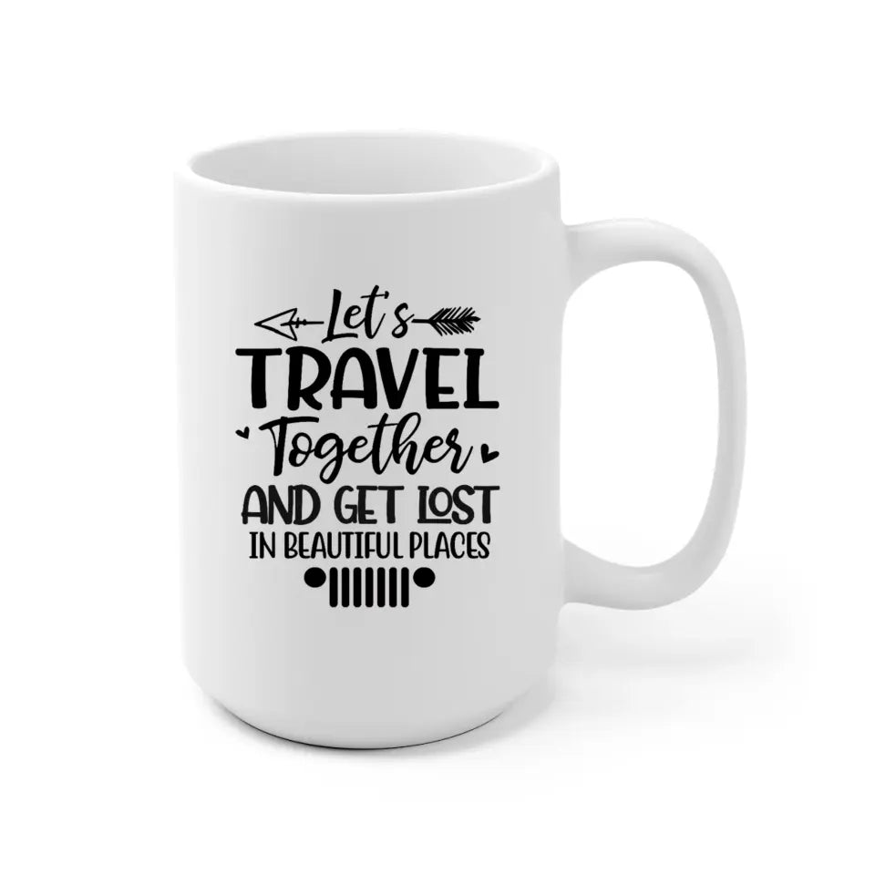 Travel Couple & Cats Personalized Mug - Name, skin, hair, background, quote can be customized