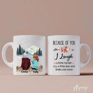 Mother and Daughter Personalized Mug - Name, skin, hair, background can be customized