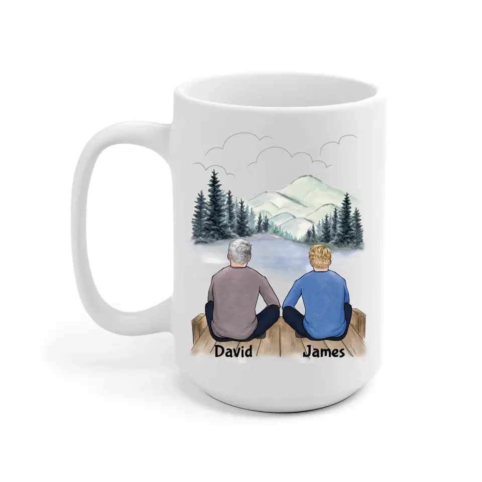 Father and Son Personalized Mug - Name, skin, hair, background can be customized