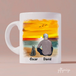 Man and Cats On The Beach Personalized Mug - Name, skin, hair, cat, quote, background can be customized