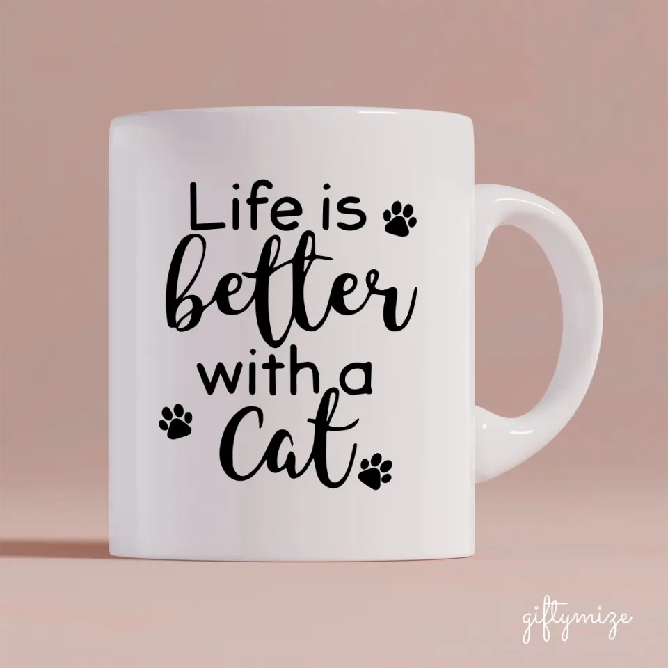 Girl and Cats on Beach Personalized Mug - Name, skin, hair, cat, background, quote can be customized