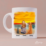 Girl with Cats And Dogs on Beach Personalized Mug - Name, skin, hair, cat, background, quote can be customized