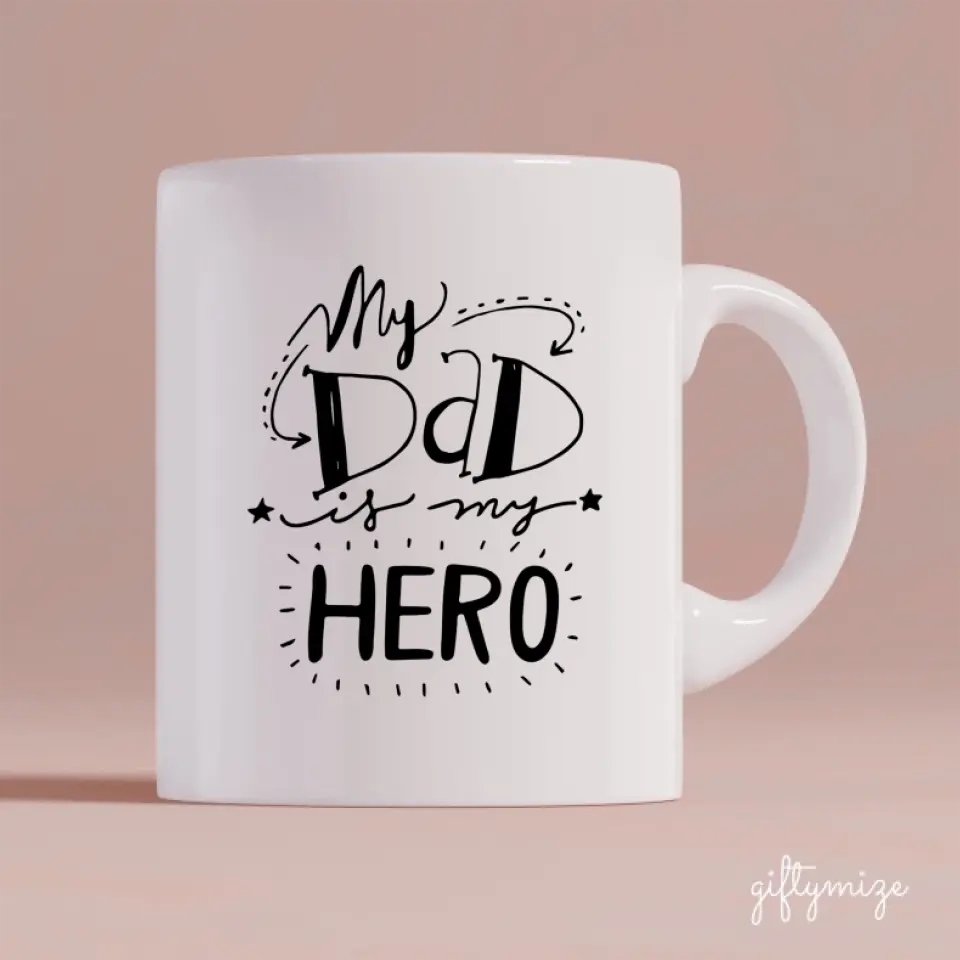 Father and Daughter with Dog Personalized Mug - Name, skin, hair, dog, quote, background can be customized