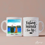 Fishing Man and Dog Personalized Mug - Name, skin, hair, dog, background, quote can be customized